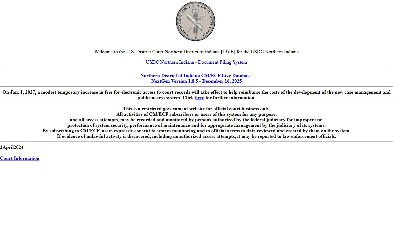 Noble County Clerk of the Noble County Courts CM ECF federal docket access