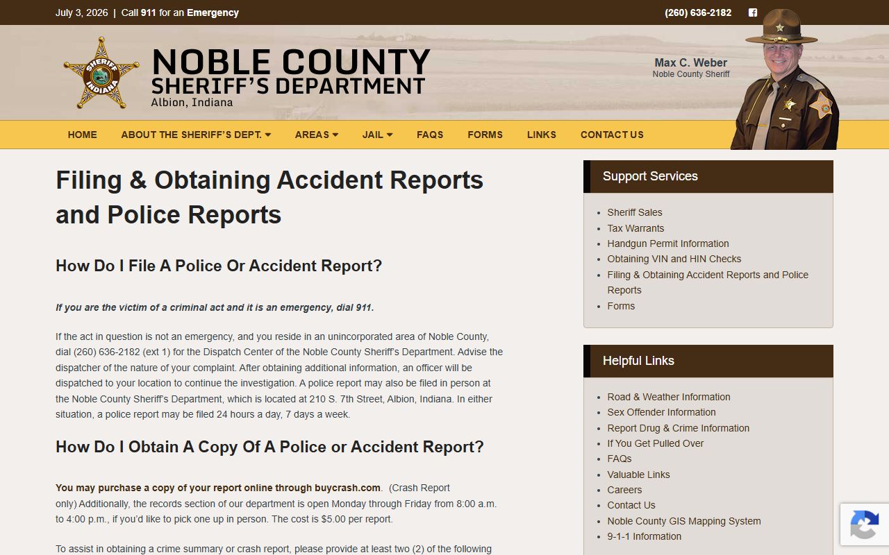Noble County arrest records and sheriff report request page