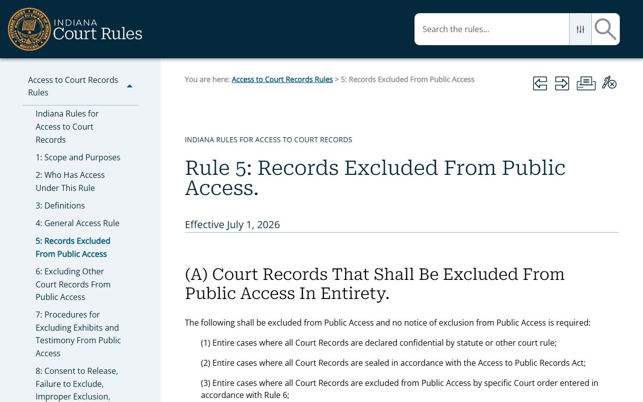 Noble County court records restricted access Rule 5
