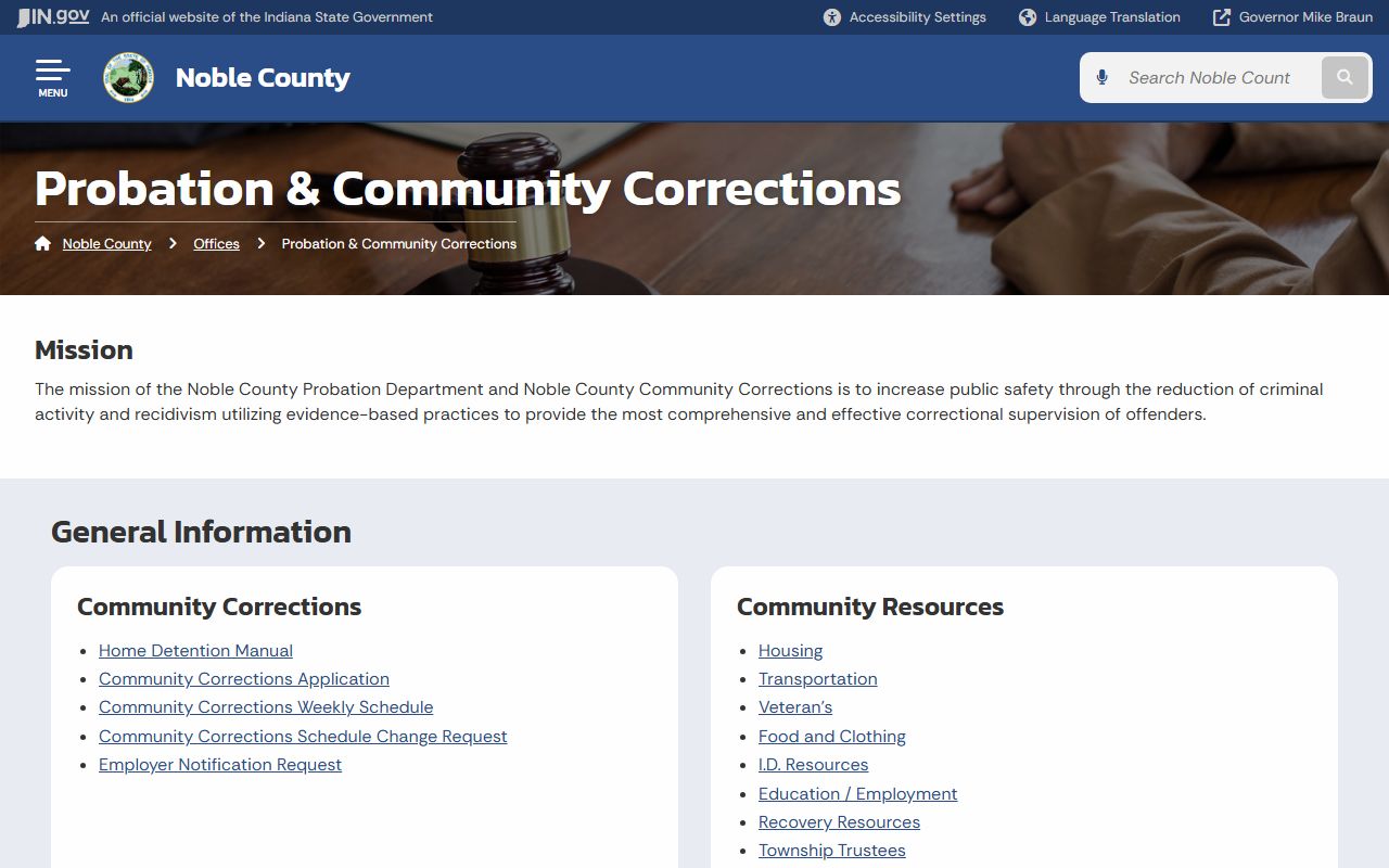 Noble County criminal court records probation and community corrections