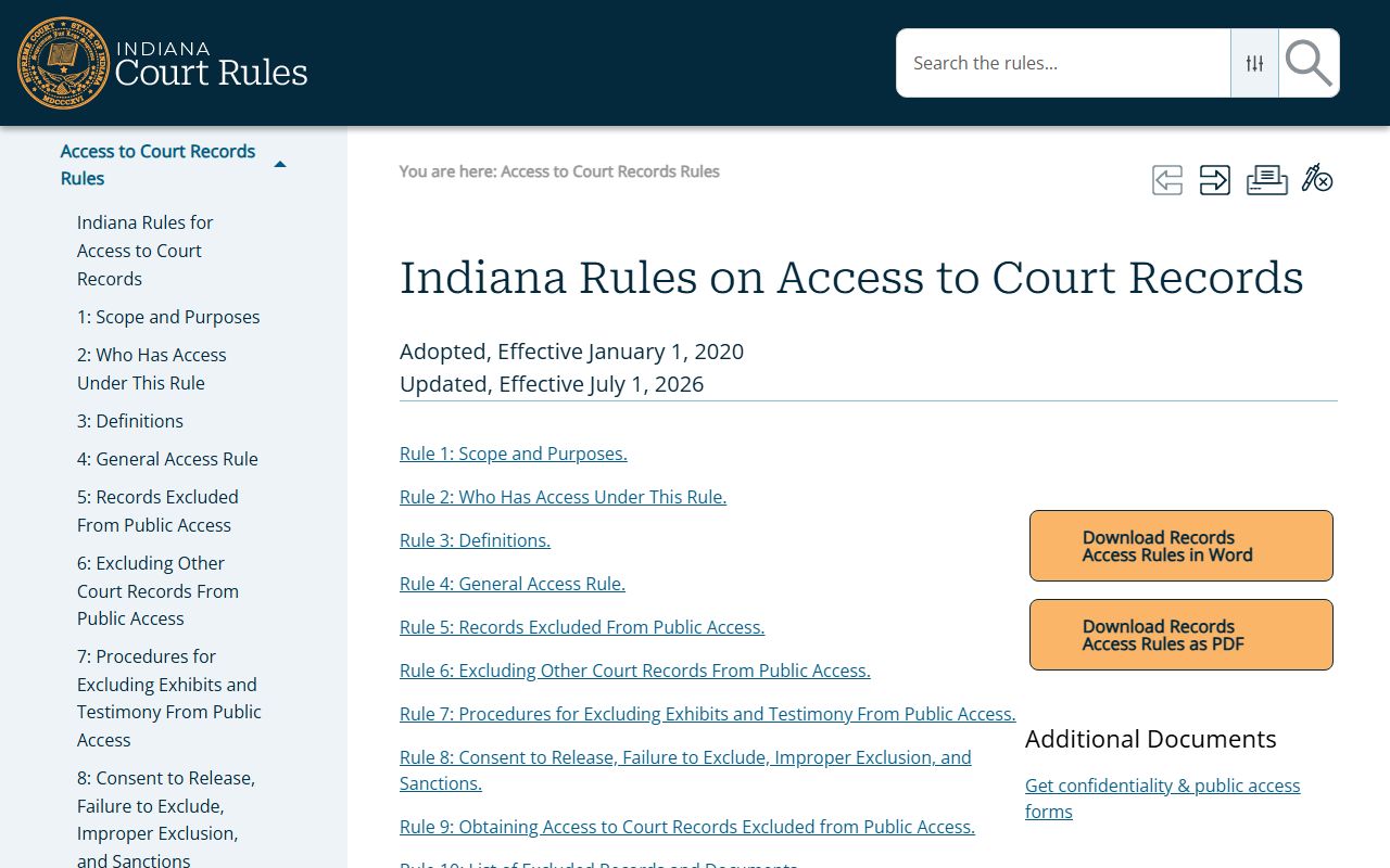 Noble County Court records Indiana access rules page