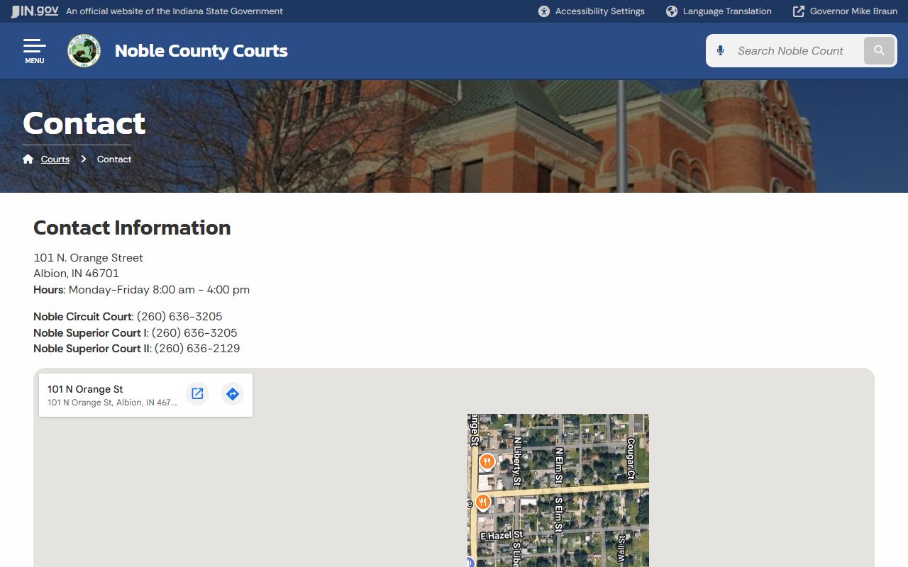 Noble County Court records court contact page
