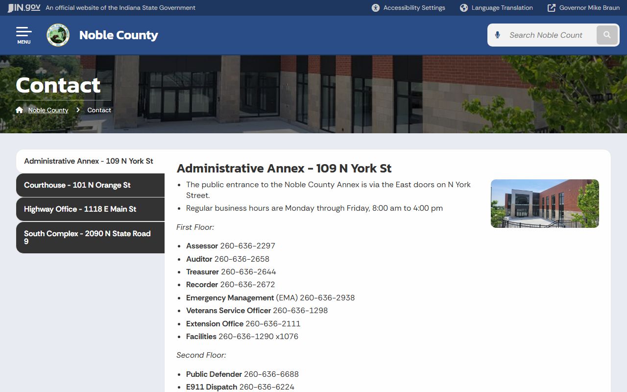Noble County Court records courthouse and annex contact page