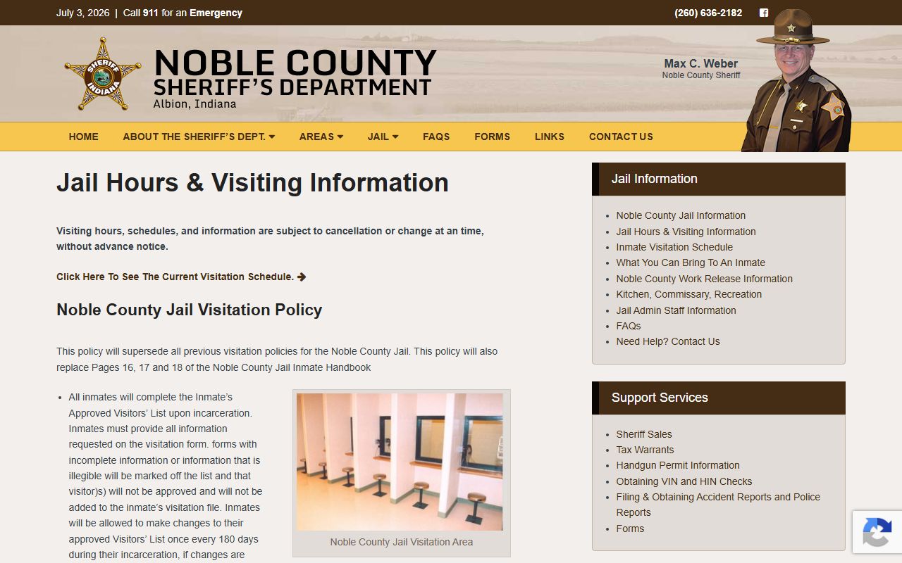 Noble County inmate records jail visitation policy