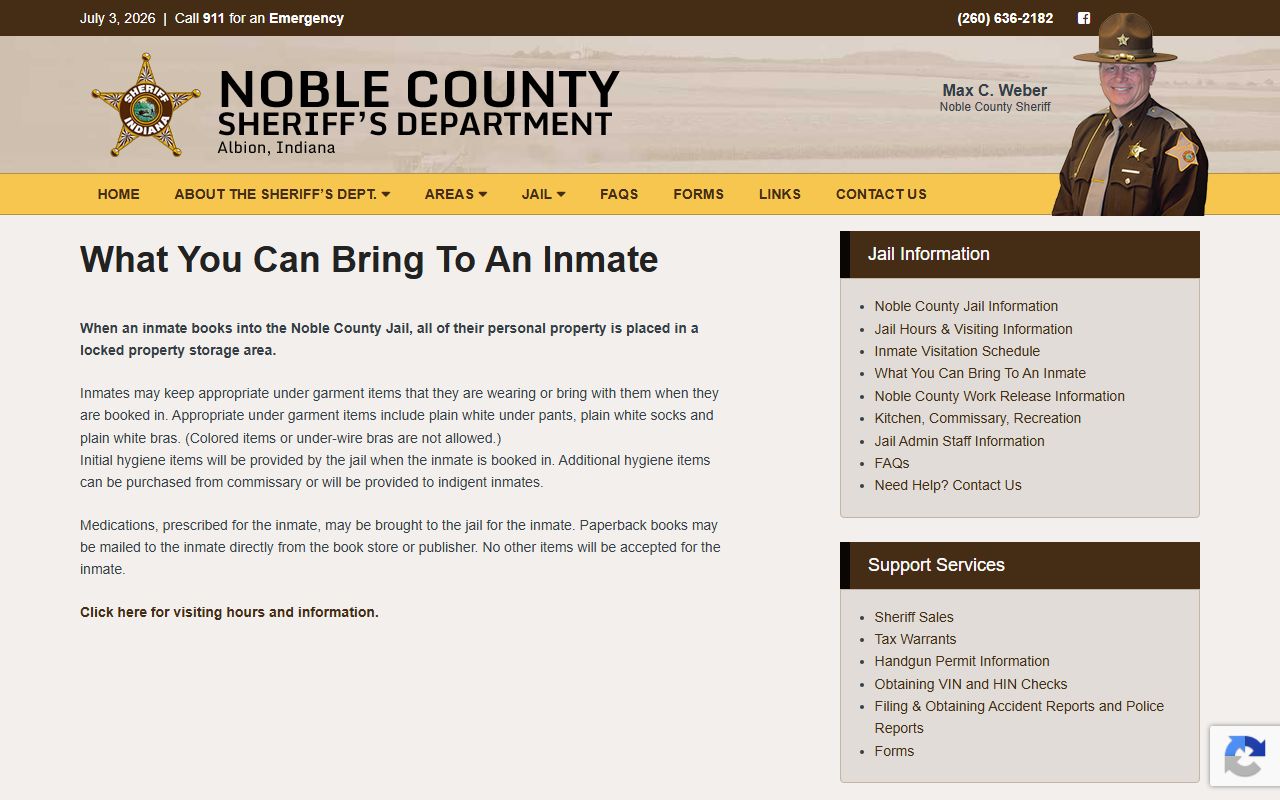 Noble County inmate records property rules