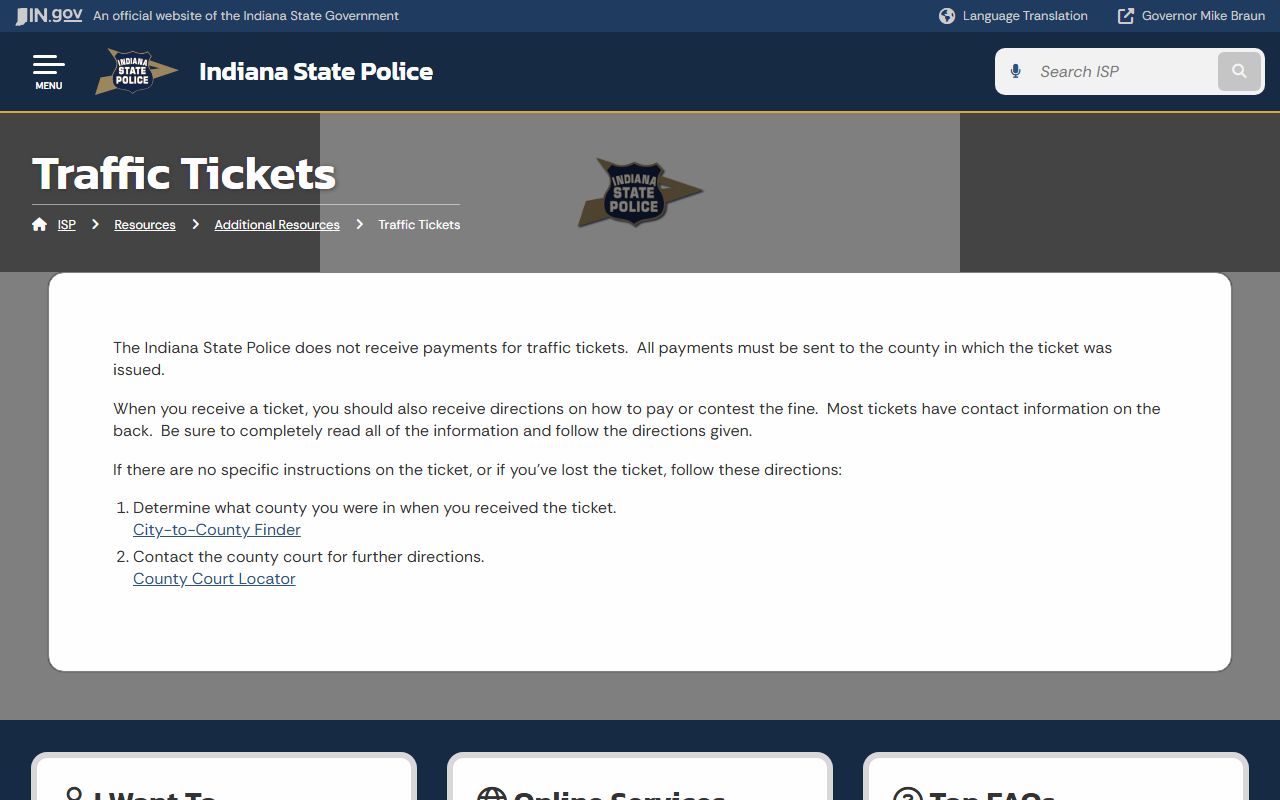 Noble County traffic court records and Indiana State Police ticket payment guidance