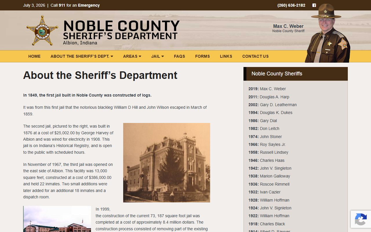 Noble County warrant search sheriff contact information