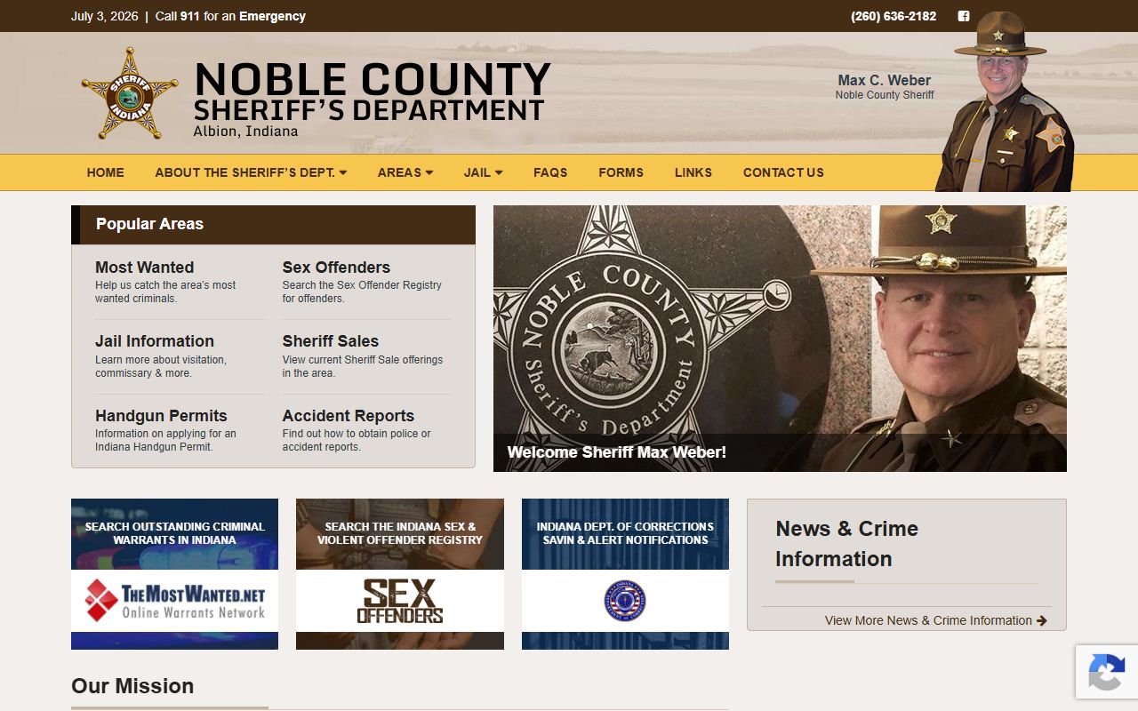 Noble County warrant search sheriff department home page